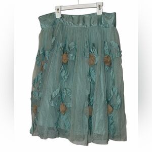 Tara Jarmon silk blend Women's Teal Tulle Skirt Rosette Detail Sz 42 10-12 NWT